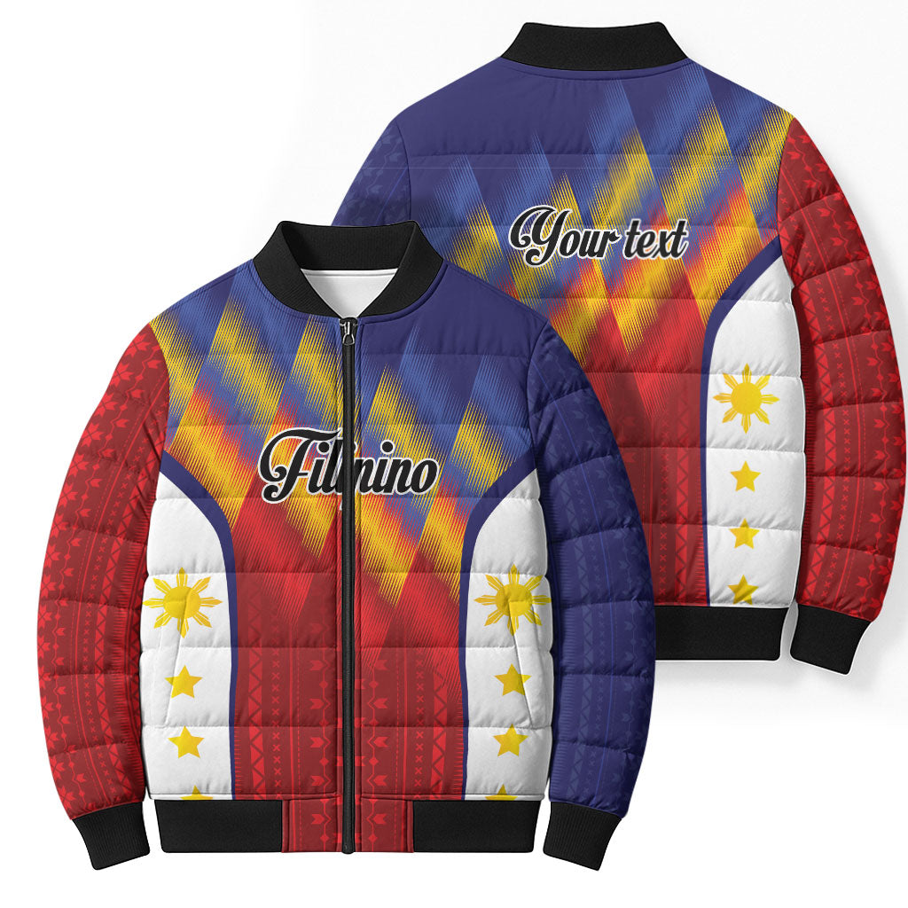 Personalized Philippines Eight Rays Sun Bomber Puffer Jacket Traditional Filipino Igorot Pattern Motif