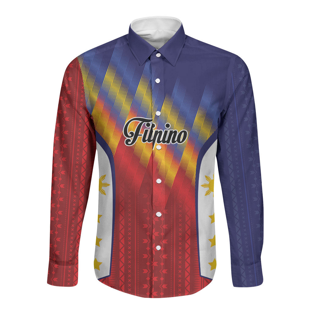 Personalized Philippines Eight Rays Sun Long Sleeve Button Shirt Traditional Filipino Igorot Pattern Motif
