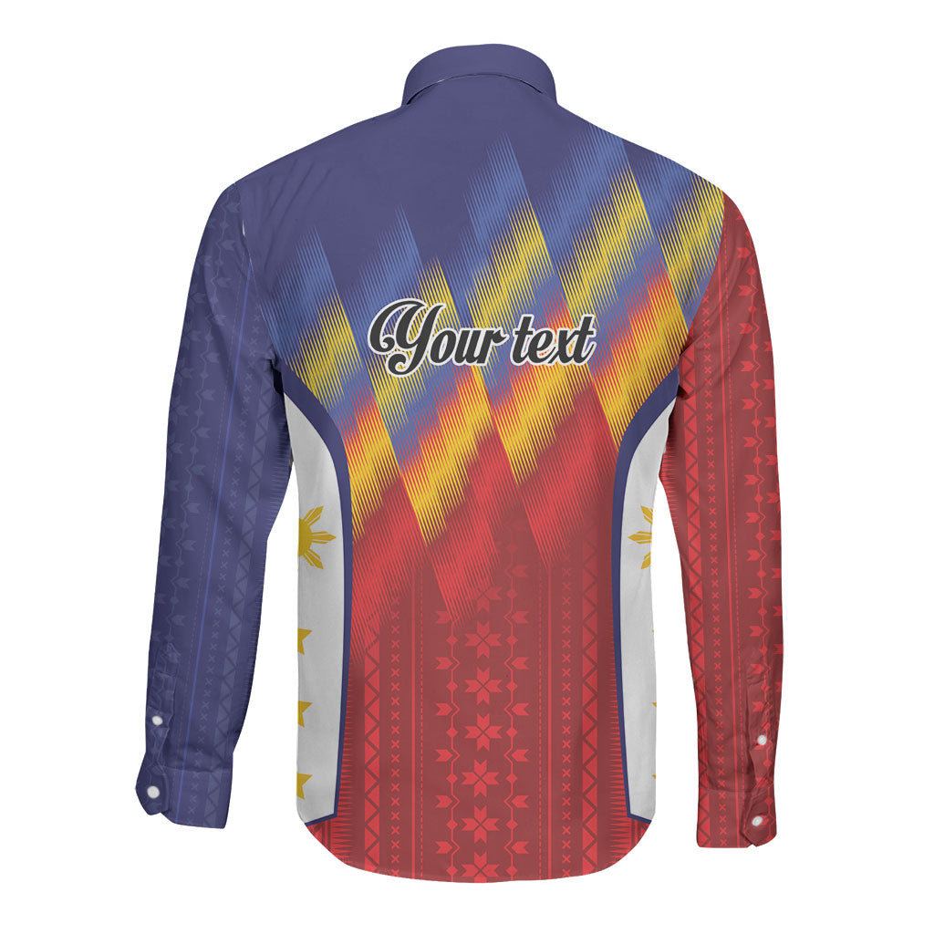Personalized Philippines Eight Rays Sun Long Sleeve Button Shirt Traditional Filipino Igorot Pattern Motif