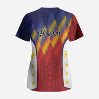 Personalized Philippines Eight Rays Sun Scrub Top Traditional Filipino Igorot Pattern Motif