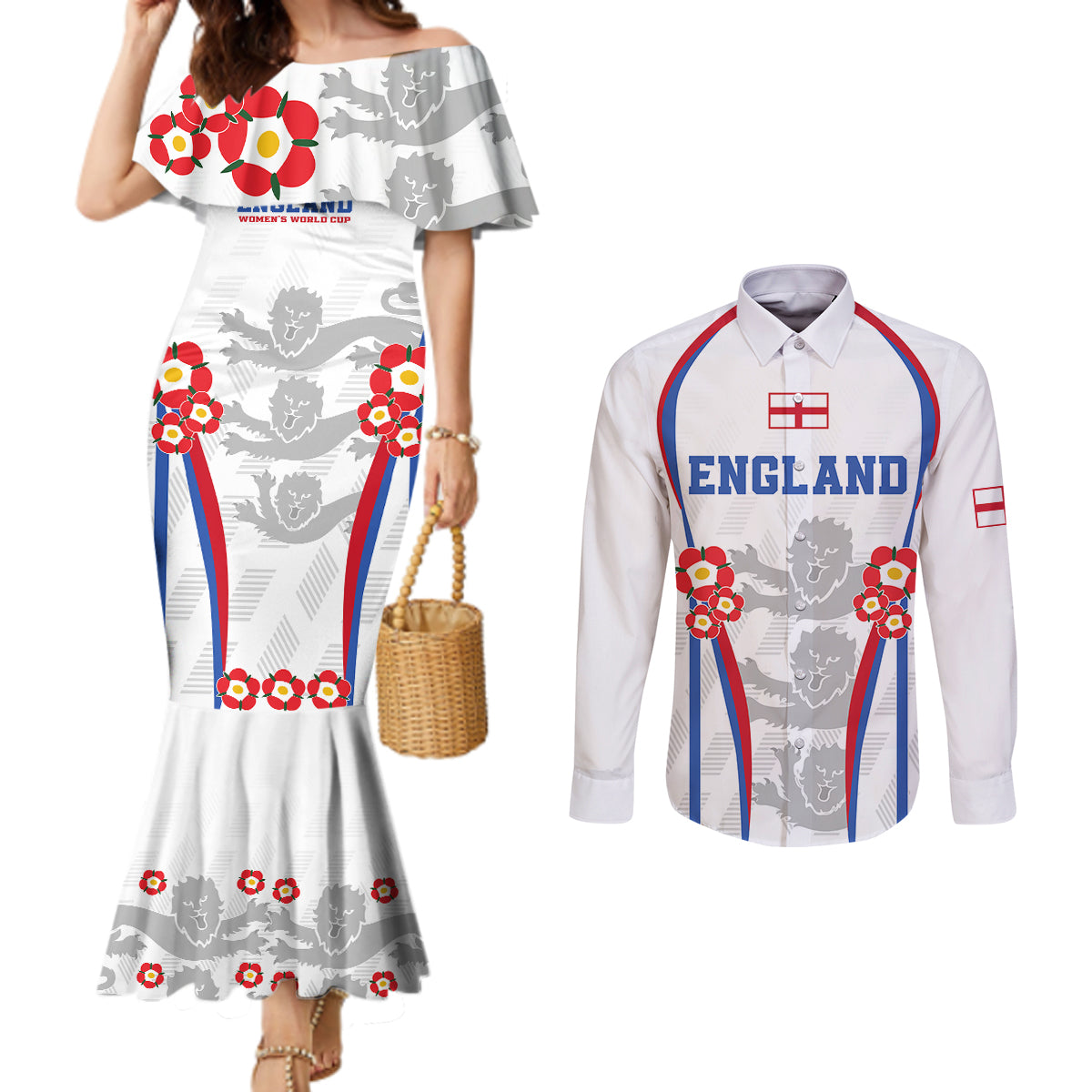 england-women-football-couples-matching-mermaid-dress-and-long-sleeve-button-shirts-three-lions-go-world-cup-2023