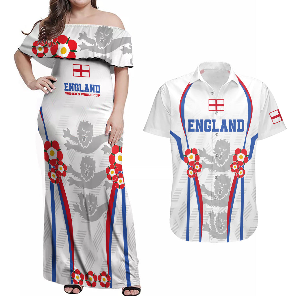 England Women Football Couples Matching Off Shoulder Maxi Dress and Hawaiian Shirt Three Lions Go World Cup 2023 LT9 - Wonder Print Shop