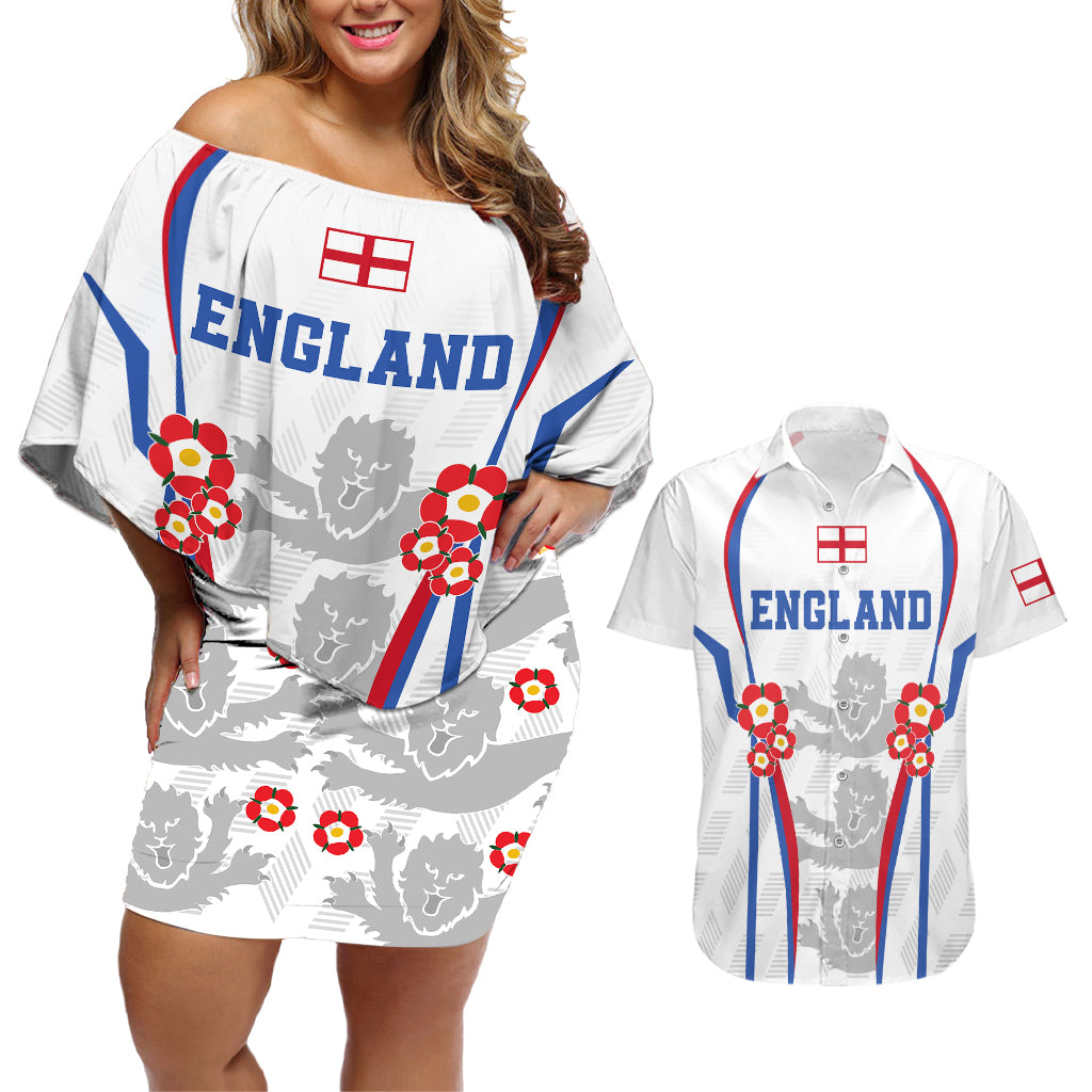 England Women Football Couples Matching Off Shoulder Short Dress and Hawaiian Shirt Three Lions Go World Cup 2023 LT9 - Wonder Print Shop