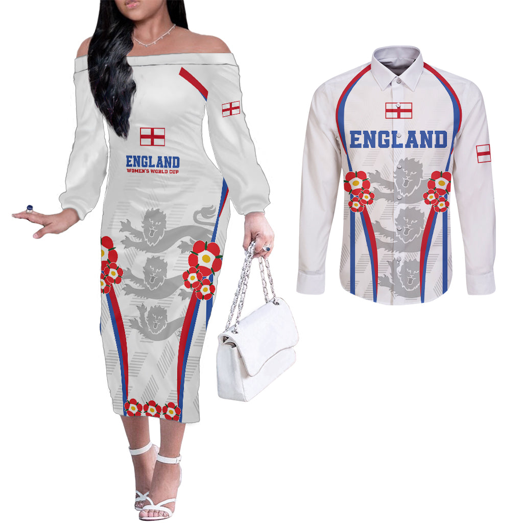 england-women-football-couples-matching-off-the-shoulder-long-sleeve-dress-and-long-sleeve-button-shirts-three-lions-go-world-cup-2023