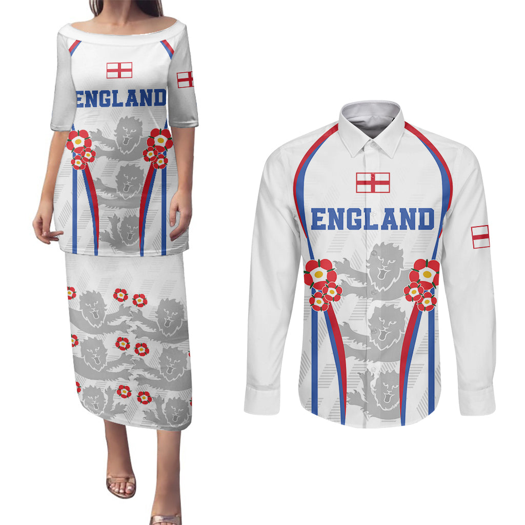 England Women Football Couples Matching Puletasi Dress and Long Sleeve Button Shirts Three Lions Go World Cup 2023 LT9 - Wonder Print Shop