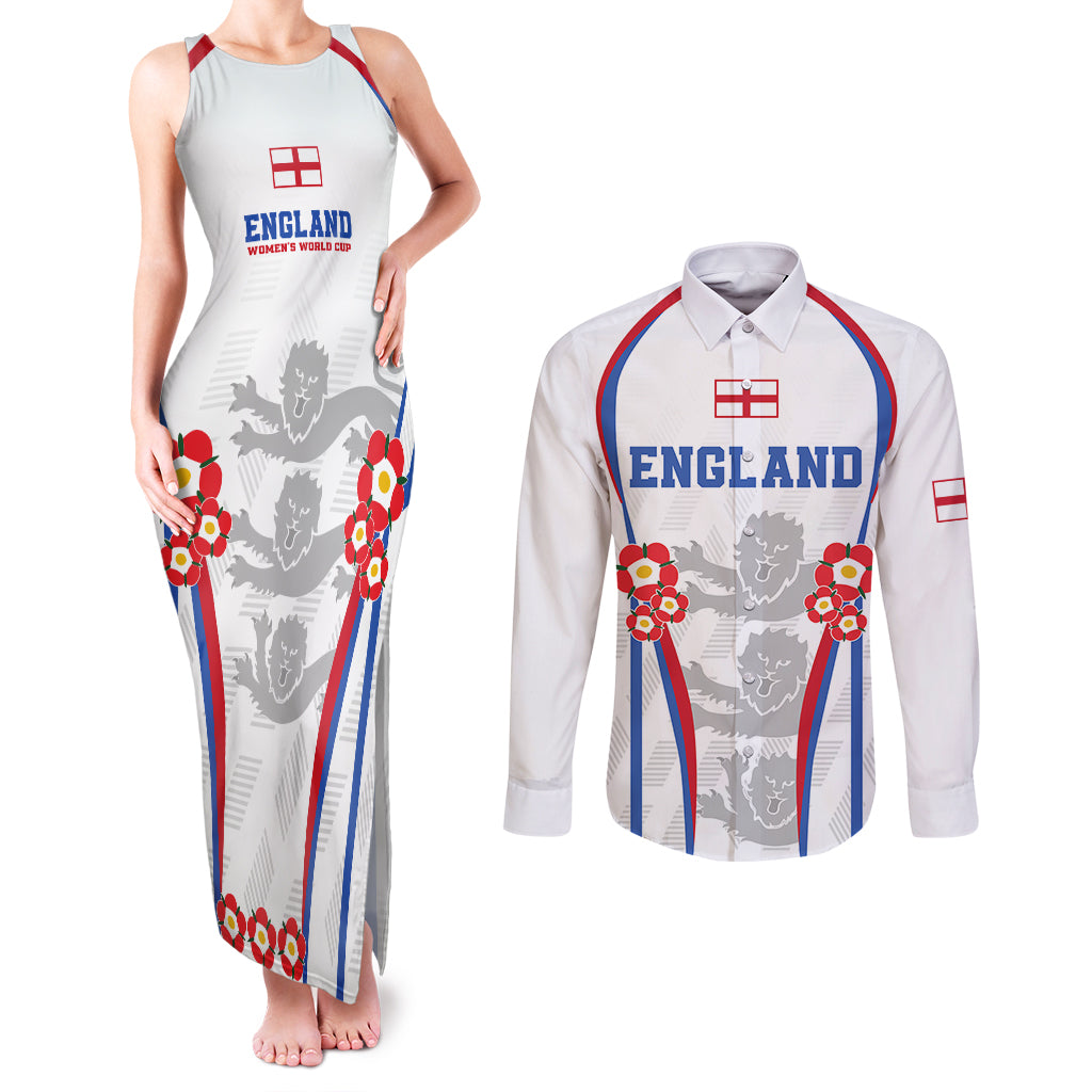 England Women Football Couples Matching Tank Maxi Dress and Long Sleeve Button Shirts Three Lions Go World Cup 2023 LT9 - Wonder Print Shop