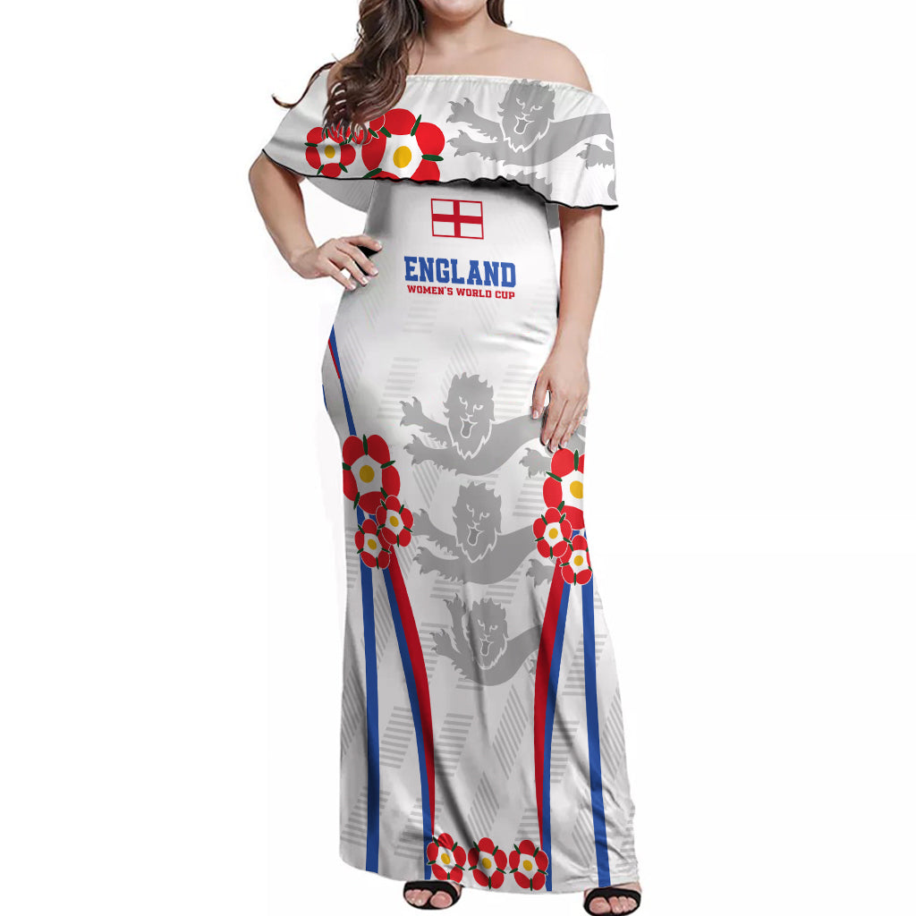 England Women Football Off Shoulder Maxi Dress Three Lions Go World Cup 2023 - Wonder Print Shop