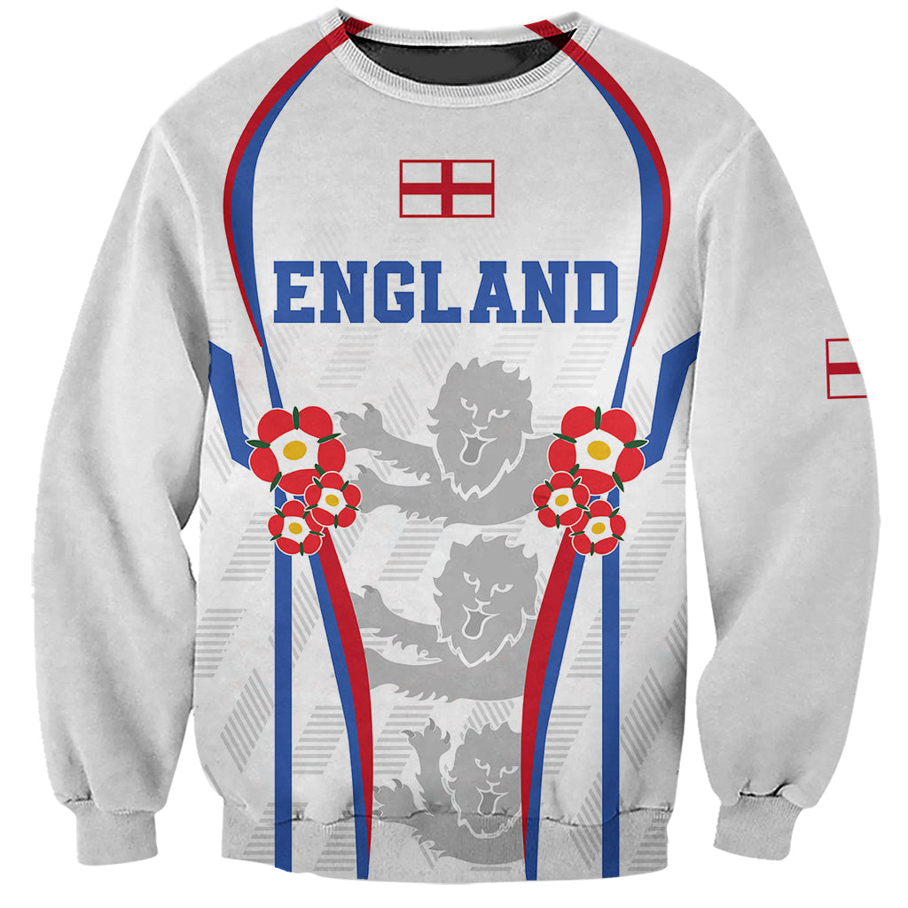 Light gray women's football sweatshirt with England crest, lions and red floral graphic