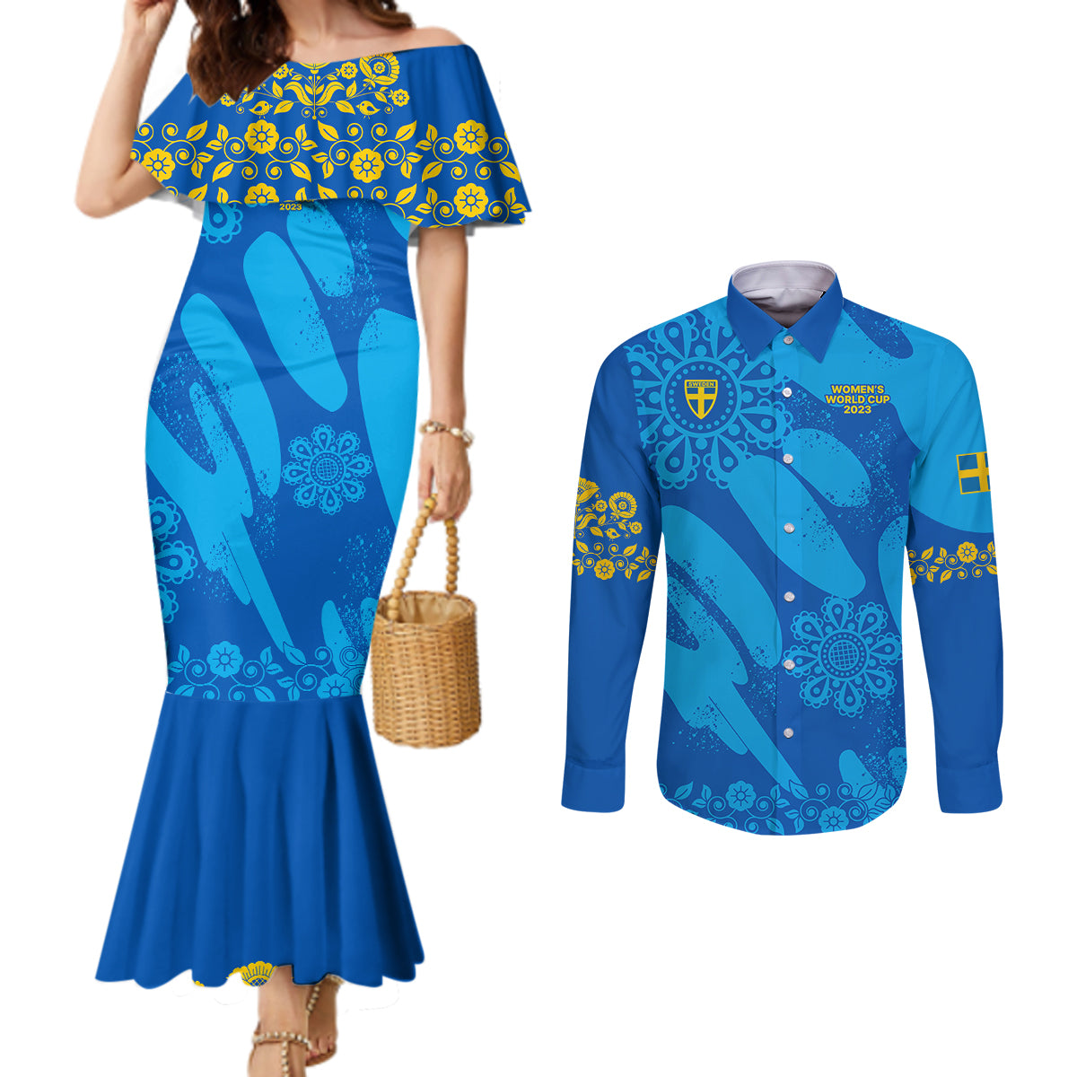 sweden-women-football-couples-matching-mermaid-dress-and-long-sleeve-button-shirts-blagult-world-cup-2023