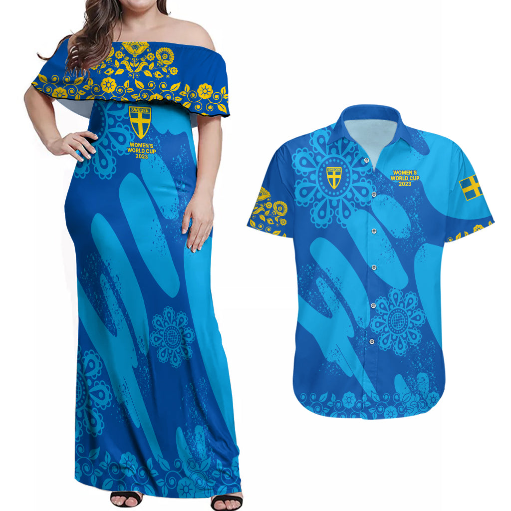 Sweden Women Football Couples Matching Off Shoulder Maxi Dress and Hawaiian Shirt Blagult World Cup 2023 LT9 - Wonder Print Shop