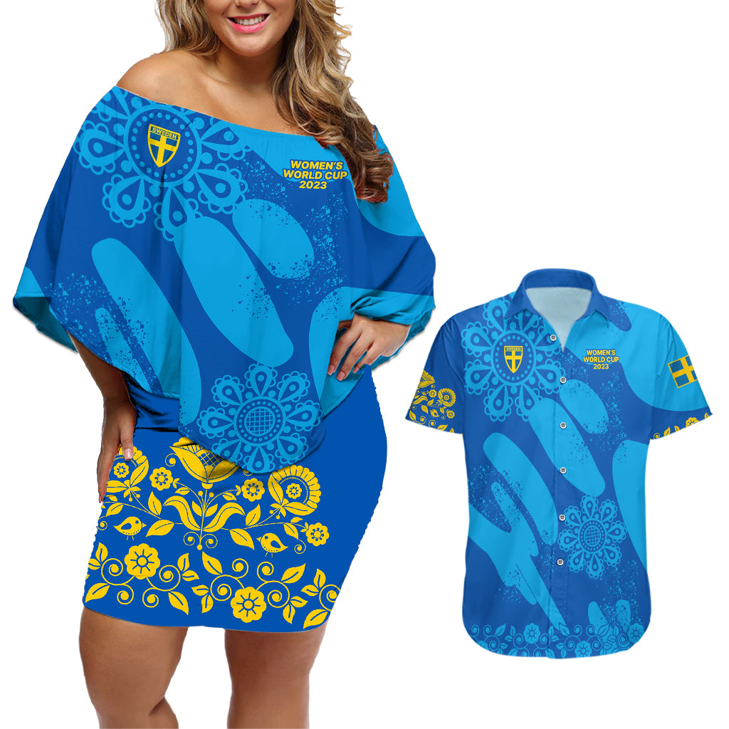 Sweden Women Football Couples Matching Off Shoulder Short Dress and Hawaiian Shirt Blagult World Cup 2023 LT9 - Wonder Print Shop