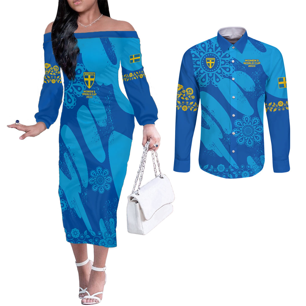 sweden-women-football-couples-matching-off-the-shoulder-long-sleeve-dress-and-long-sleeve-button-shirts-blagult-world-cup-2023