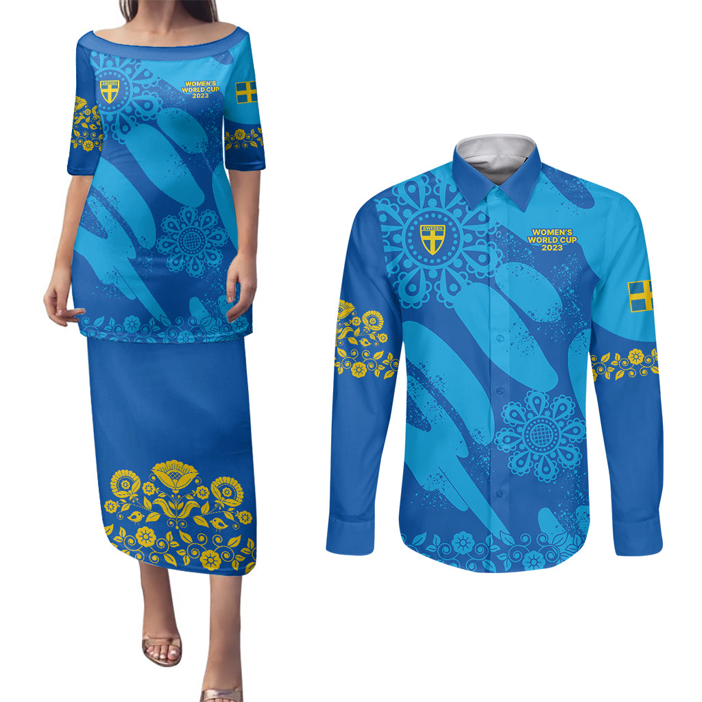 Sweden Women Football Couples Matching Puletasi Dress and Long Sleeve Button Shirts Blagult World Cup 2023 LT9 - Wonder Print Shop