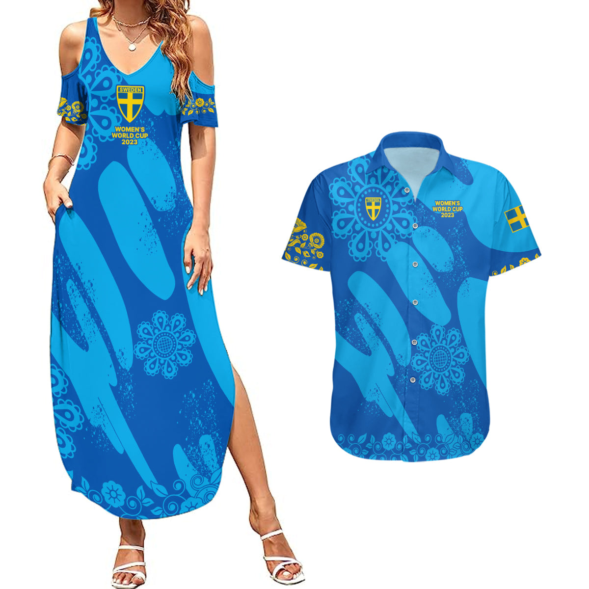 Sweden Women Football Couples Matching Summer Maxi Dress and Hawaiian Shirt Blagult World Cup 2023 LT9 - Wonder Print Shop