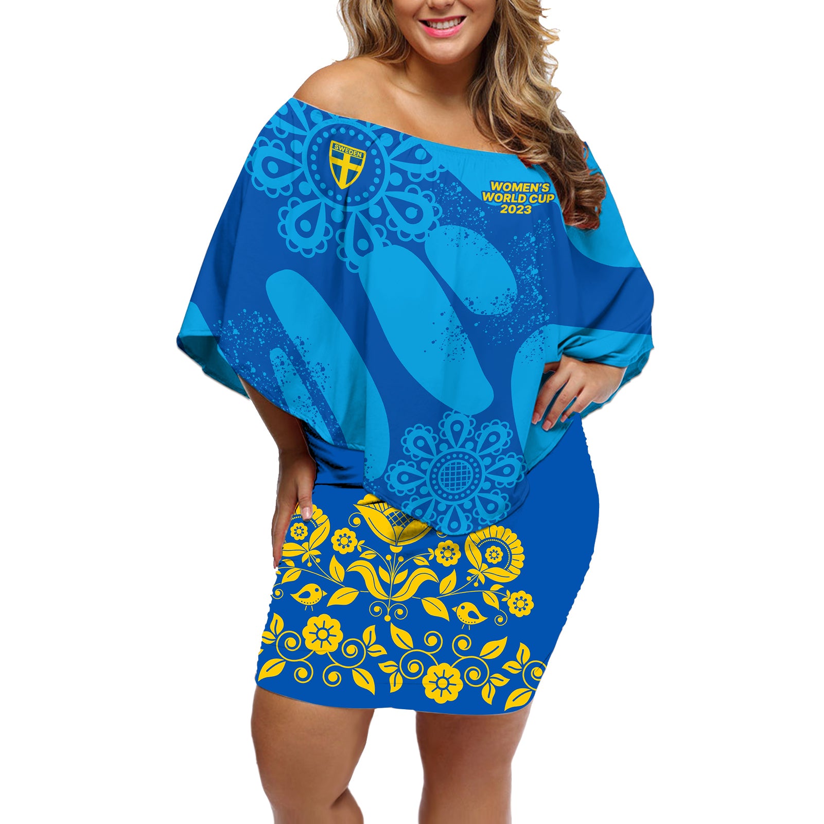 Sweden Women Football Off Shoulder Short Dress Blagult World Cup 2023 - Wonder Print Shop