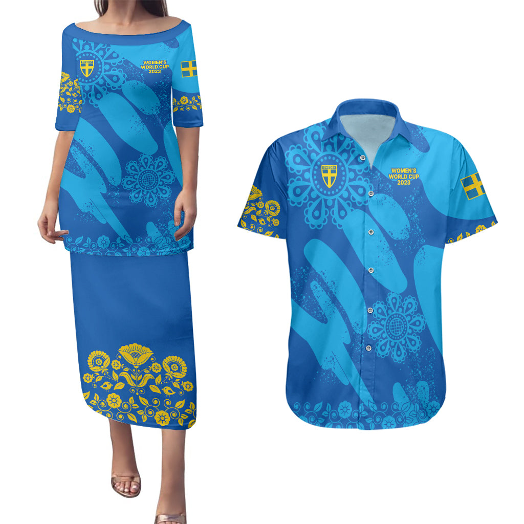 Custom Sweden Women Football Couples Matching Puletasi Dress and Hawaiian Shirt Blagult World Cup 2023 LT9 - Wonder Print Shop