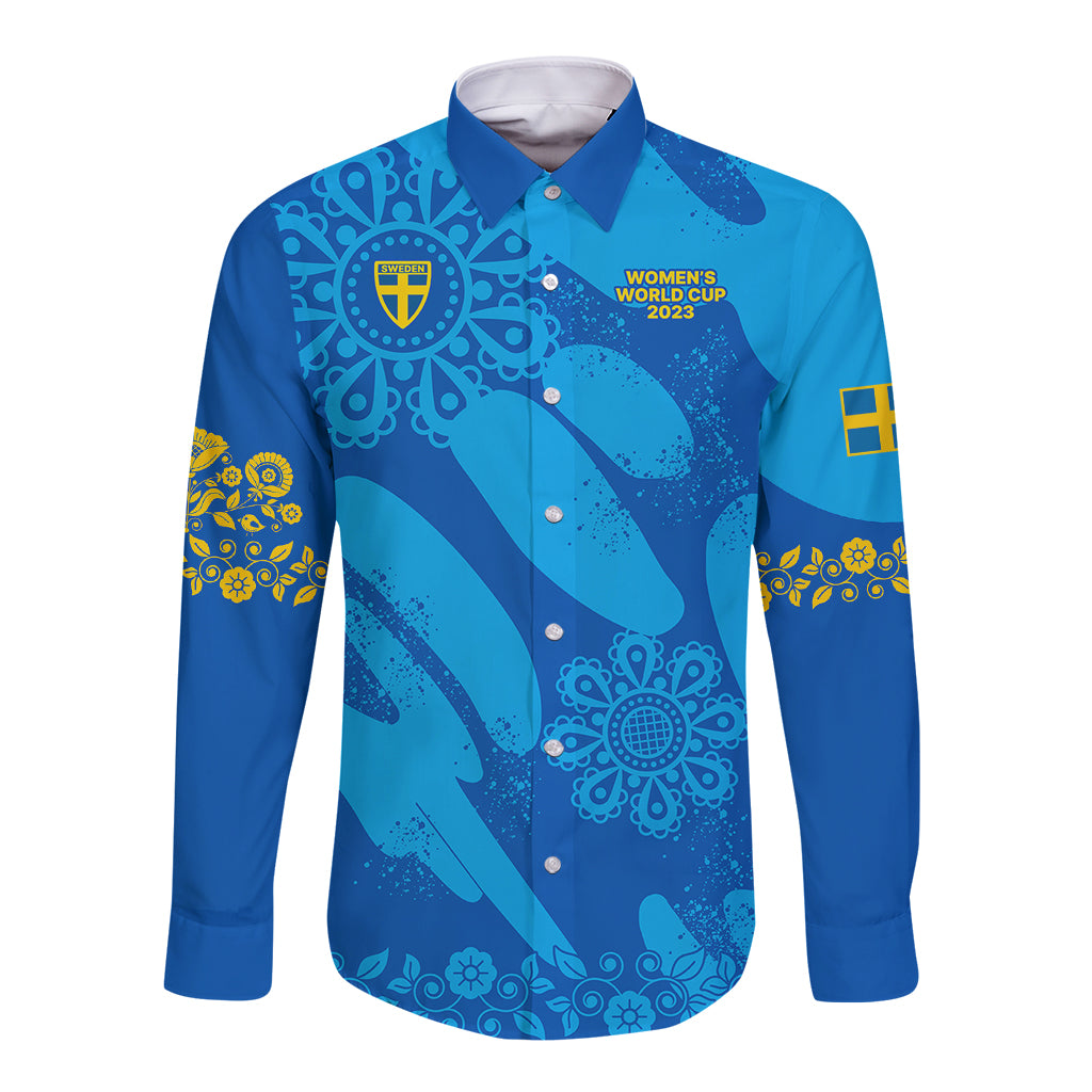 Custom Sweden Women Football Long Sleeve Button Shirt Blagult World Cup 2023 - Wonder Print Shop