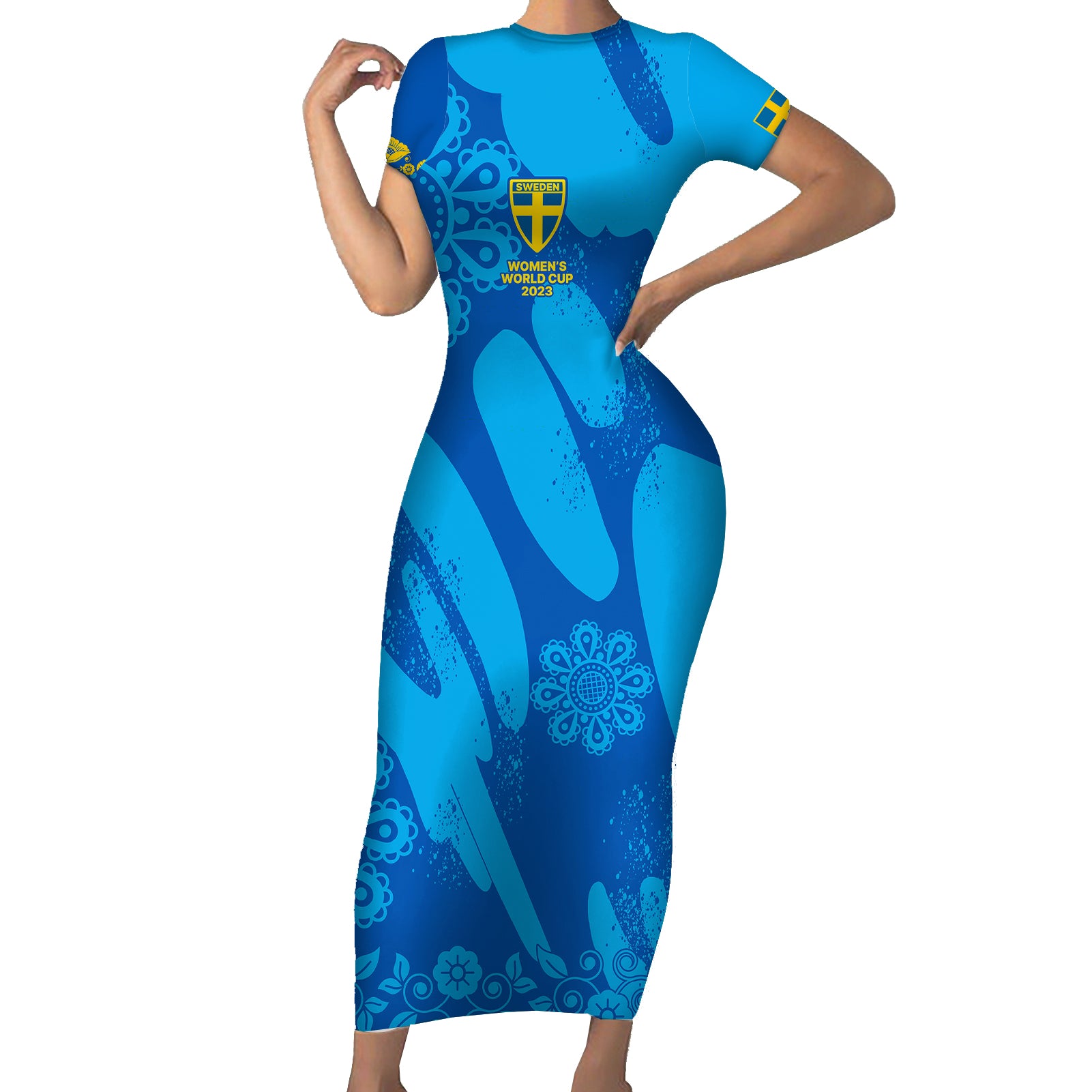 custom-sweden-women-football-short-sleeve-bodycon-dress-blagult-world-cup-2023