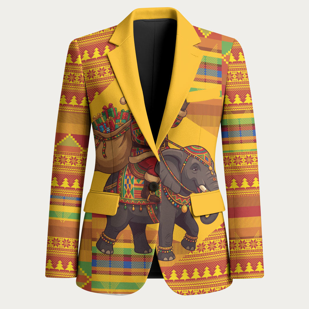 Ghana Christmas Santa African Elephant Blazer Kente Inspired Woven Geometric Blocks