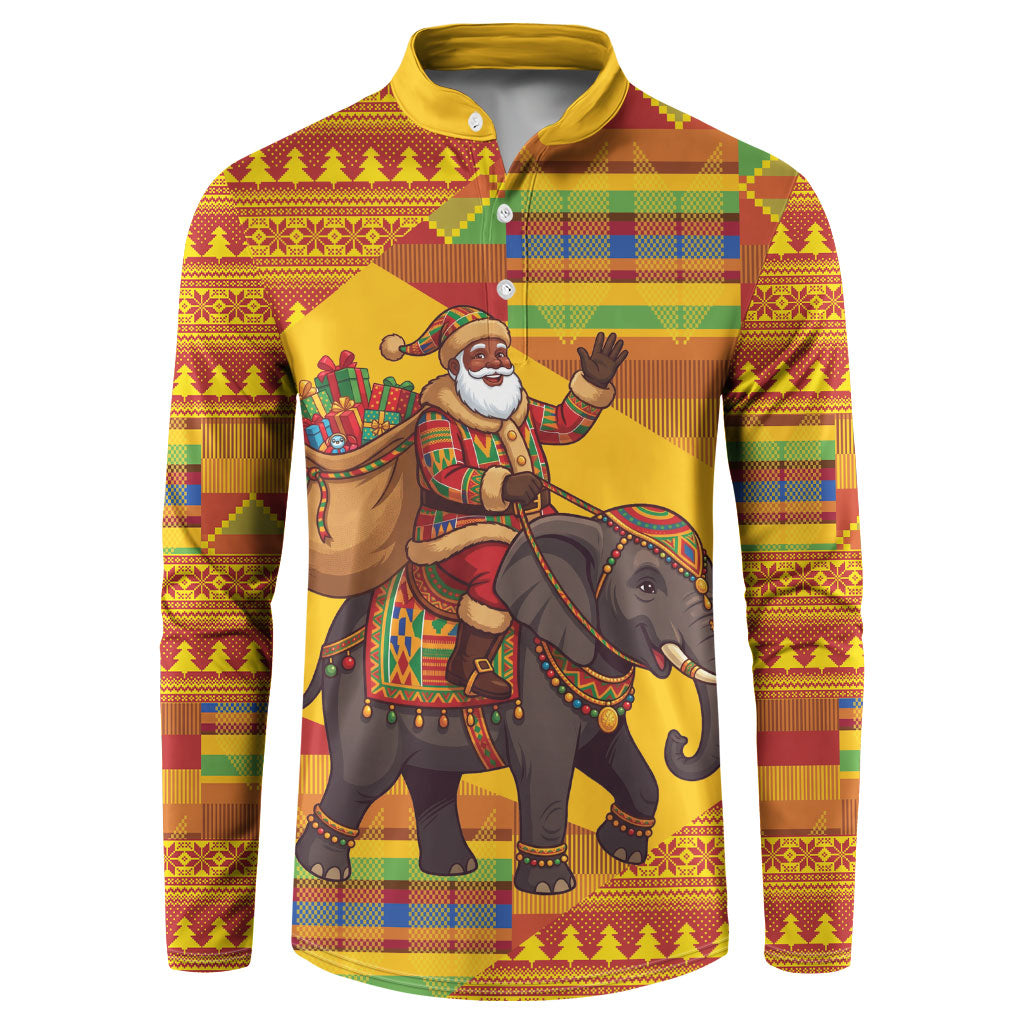 Ghana Christmas Santa African Elephant Button Sweatshirt Kente Inspired Woven Geometric Blocks