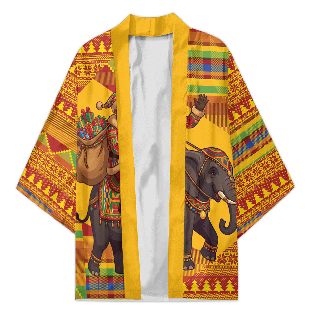 Ghana Christmas Santa African Elephant Kimono Kente Inspired Woven Geometric Blocks