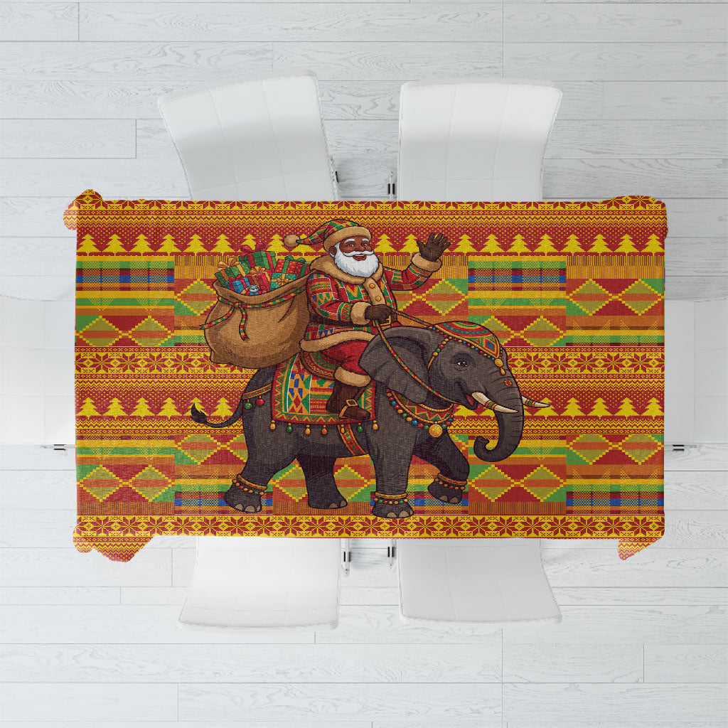 Ghana Christmas Santa African Elephant Tablecloth Kente Inspired Woven Geometric Blocks
