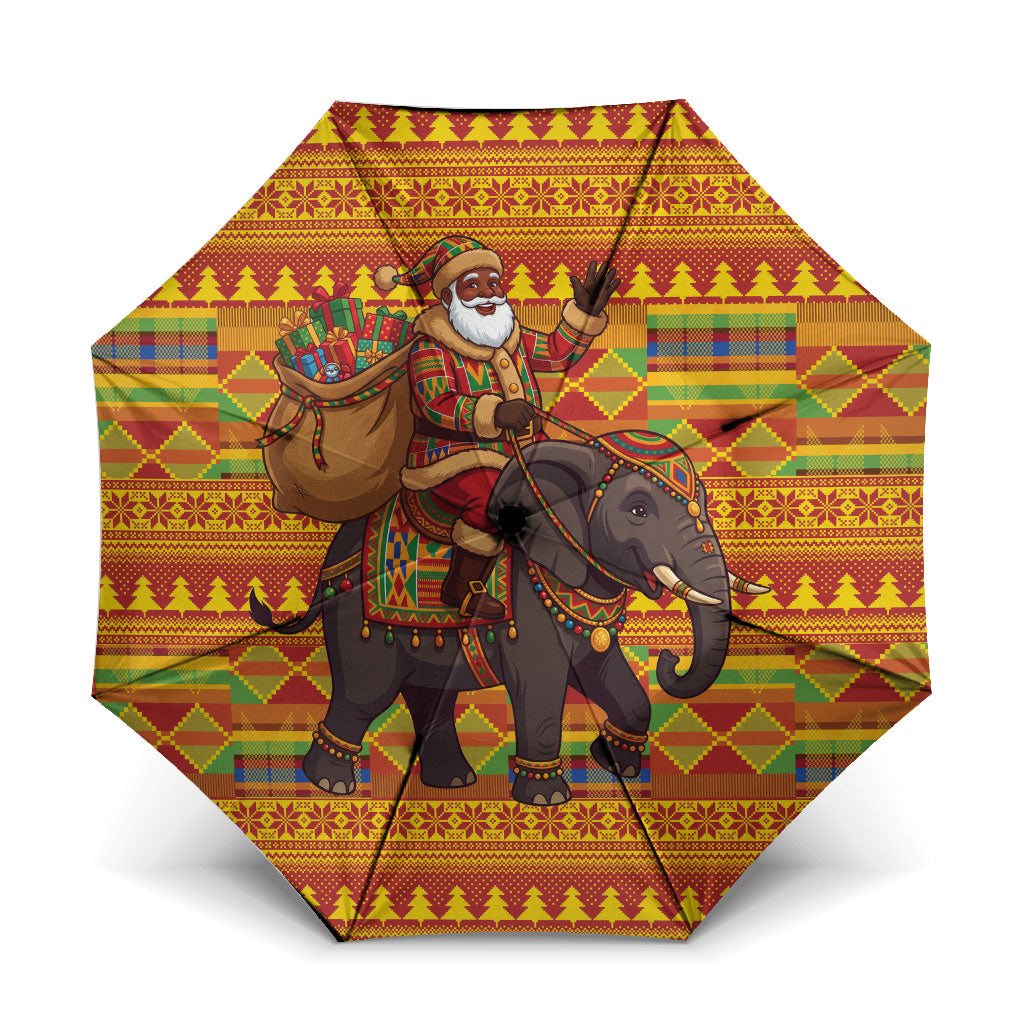 Ghana Christmas Santa African Elephant Umbrella Kente Inspired Woven Geometric Blocks
