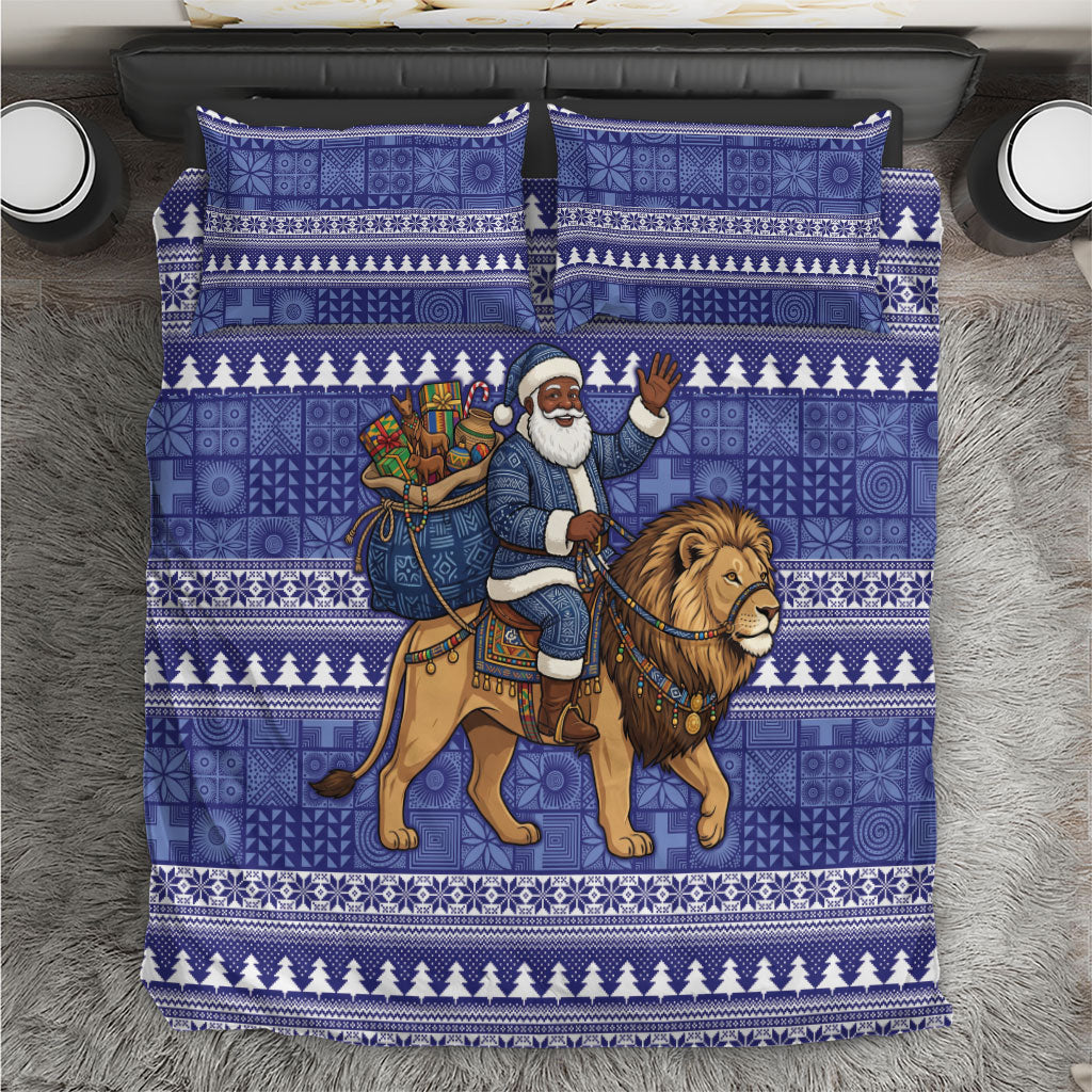 Nigeria Christmas Santa West African Lion Bedding Set Adire Indigo Resist Dye Motifs