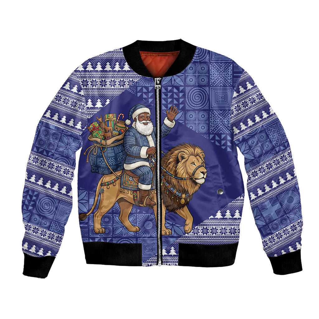 Nigeria Christmas Santa West African Lion Bomber Jacket Adire Indigo Resist Dye Motifs