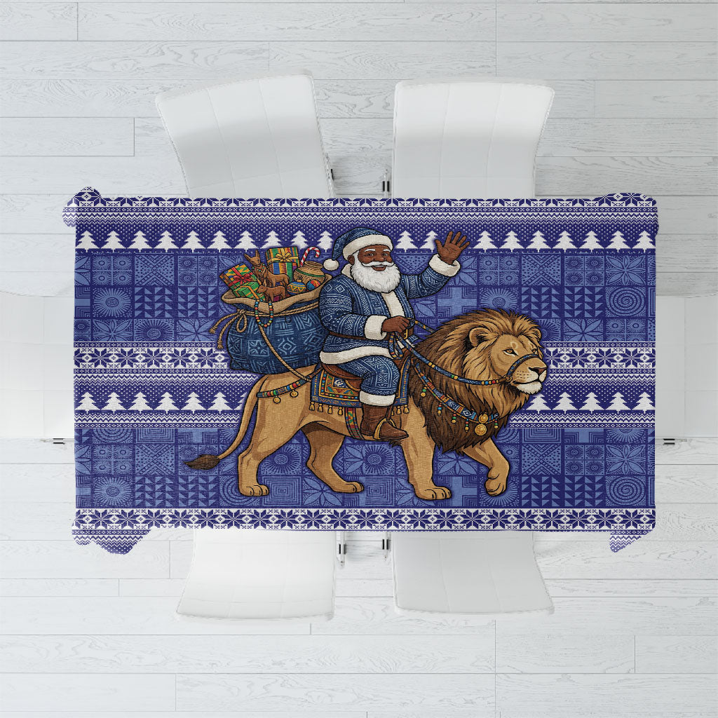 Nigeria Christmas Santa West African Lion Tablecloth Adire Indigo Resist Dye Motifs