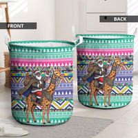 South Africa Christmas Santa Giraffe Laundry Basket Ndebele Geometric Patterns