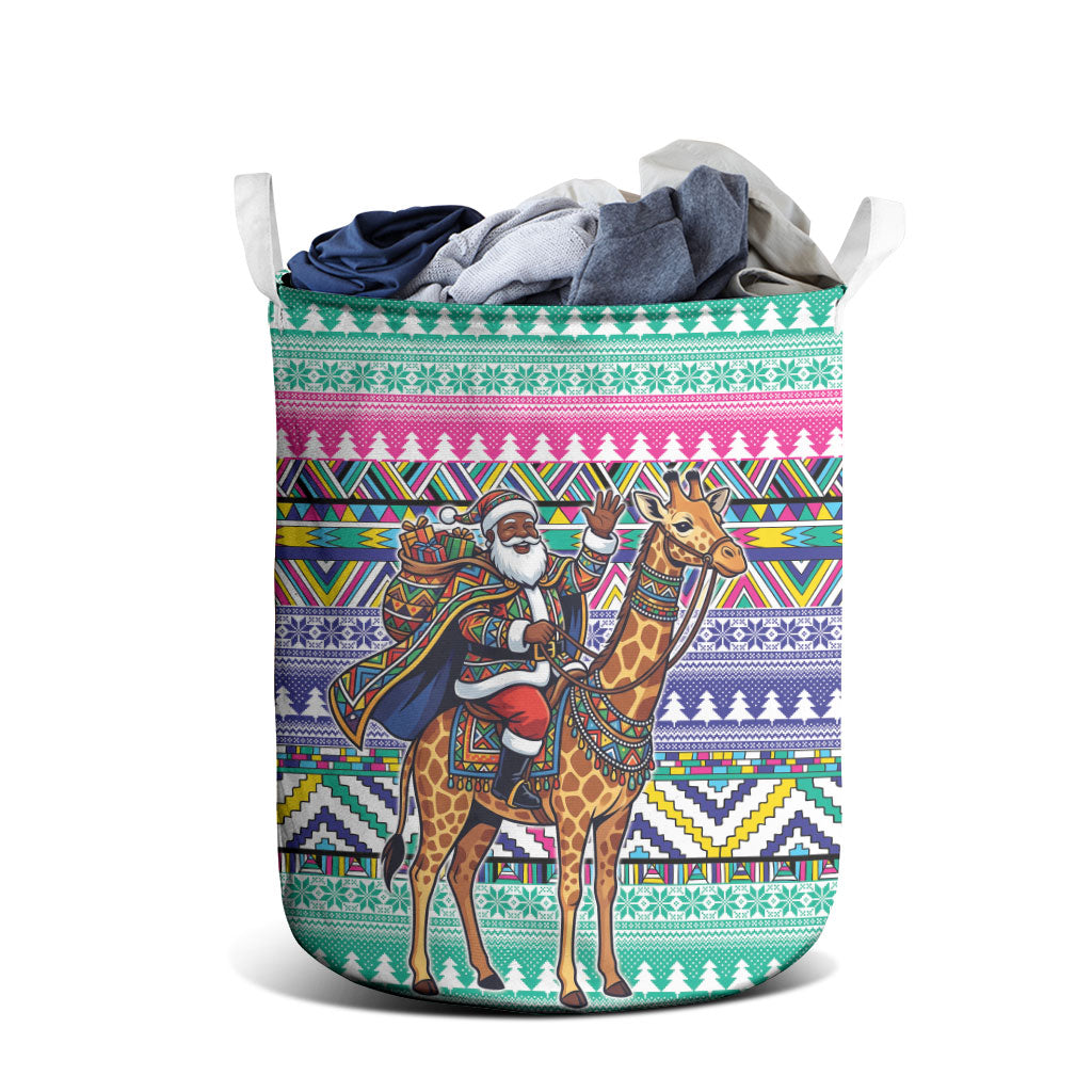South Africa Christmas Santa Giraffe Laundry Basket Ndebele Geometric Patterns