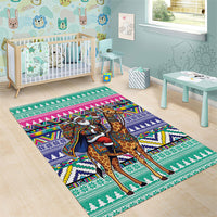 South Africa Christmas Santa Giraffe Area Rug Ndebele Geometric Patterns