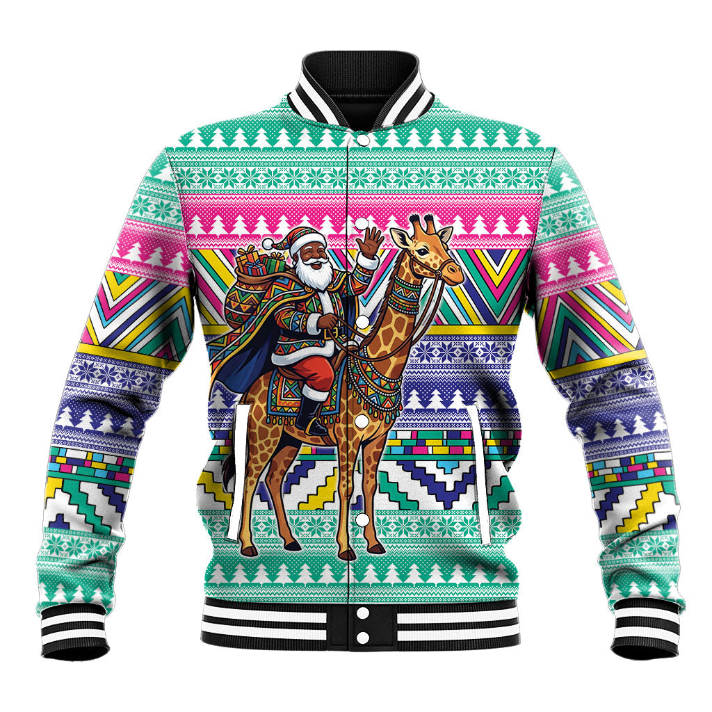 South Africa Christmas Santa Giraffe Baseball Jacket Ndebele Geometric Patterns