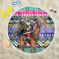 South Africa Christmas Santa Giraffe Beach Blanket Ndebele Geometric Patterns