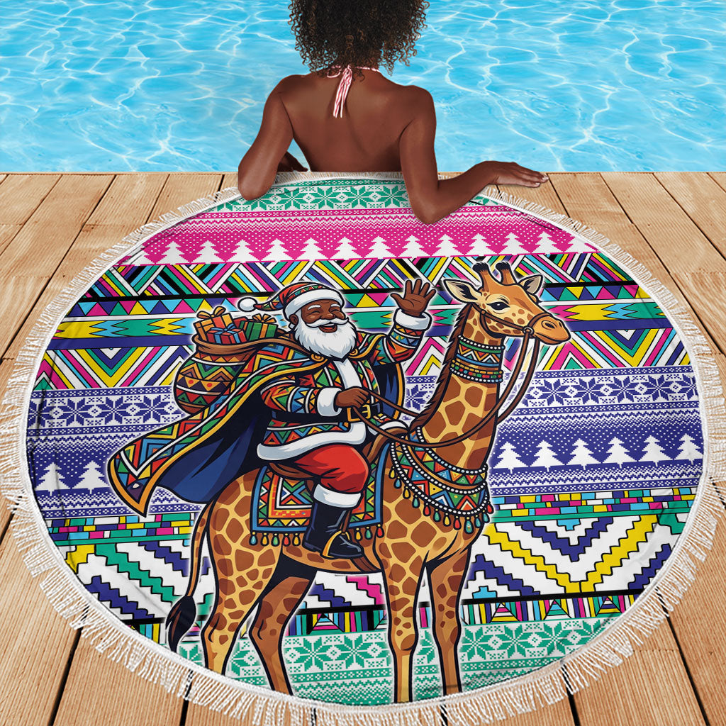 South Africa Christmas Santa Giraffe Beach Blanket Ndebele Geometric Patterns