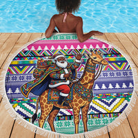 South Africa Christmas Santa Giraffe Beach Blanket Ndebele Geometric Patterns