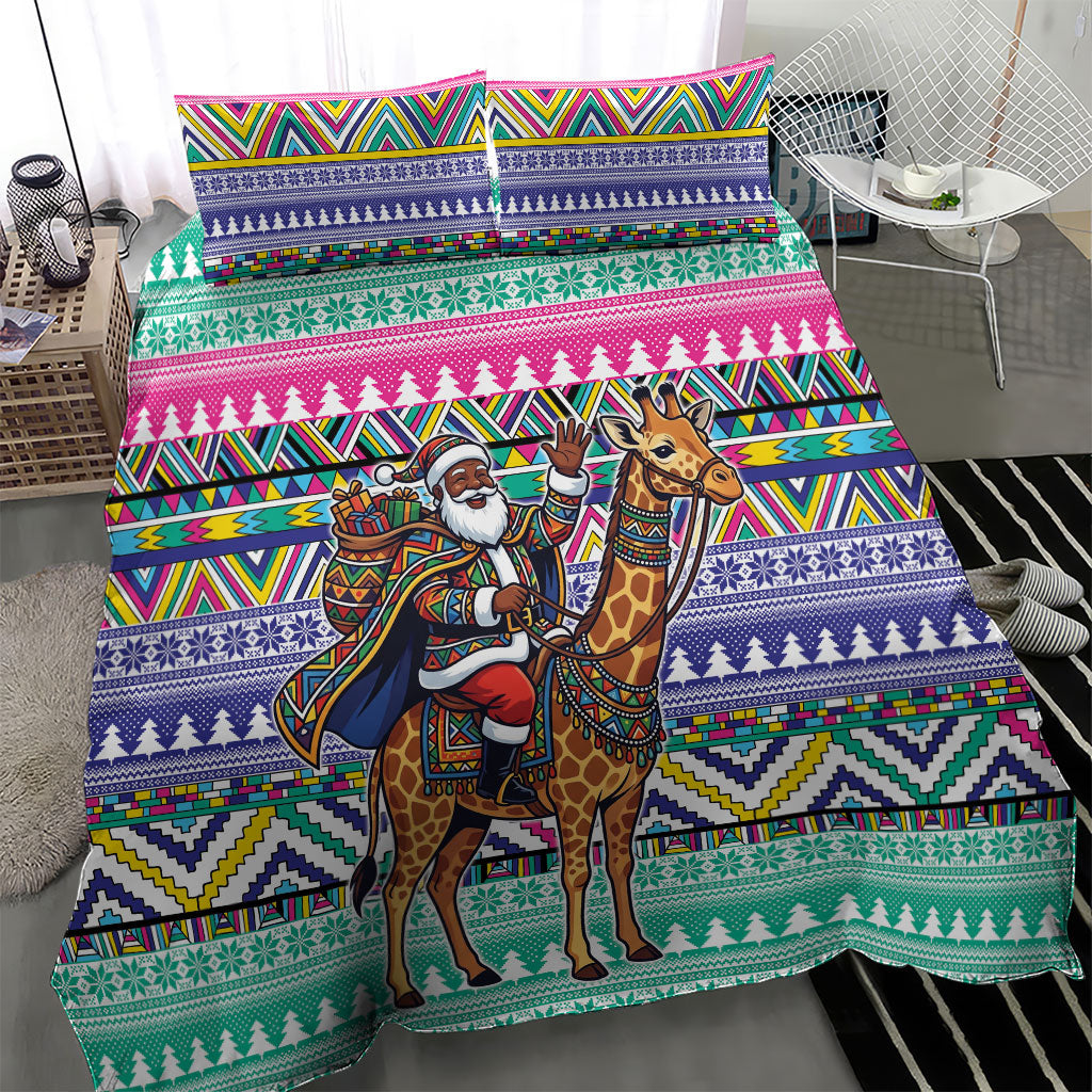 South Africa Christmas Santa Giraffe Bedding Set Ndebele Geometric Patterns