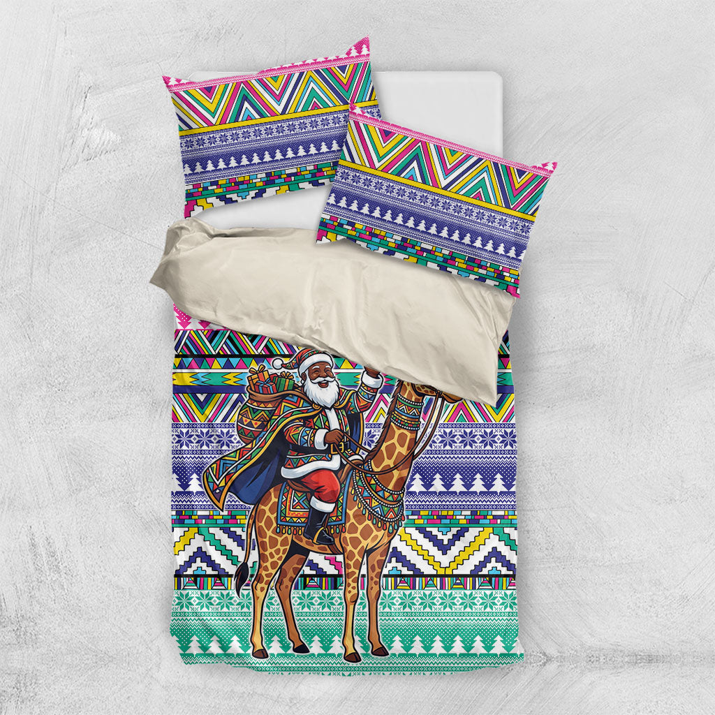 South Africa Christmas Santa Giraffe Bedding Set Ndebele Geometric Patterns