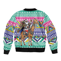 South Africa Christmas Santa Giraffe Bomber Jacket Ndebele Geometric Patterns