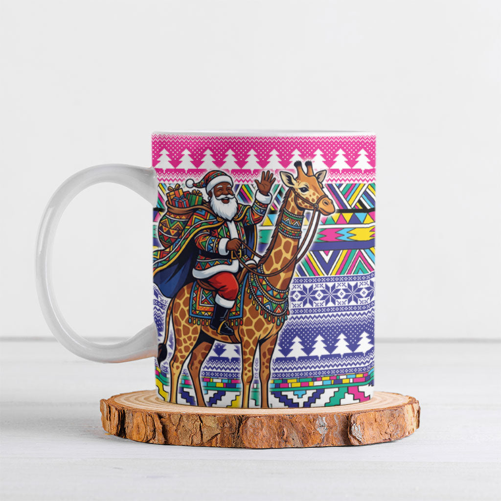 South Africa Christmas Santa Giraffe Ceramic Mug Ndebele Geometric Patterns