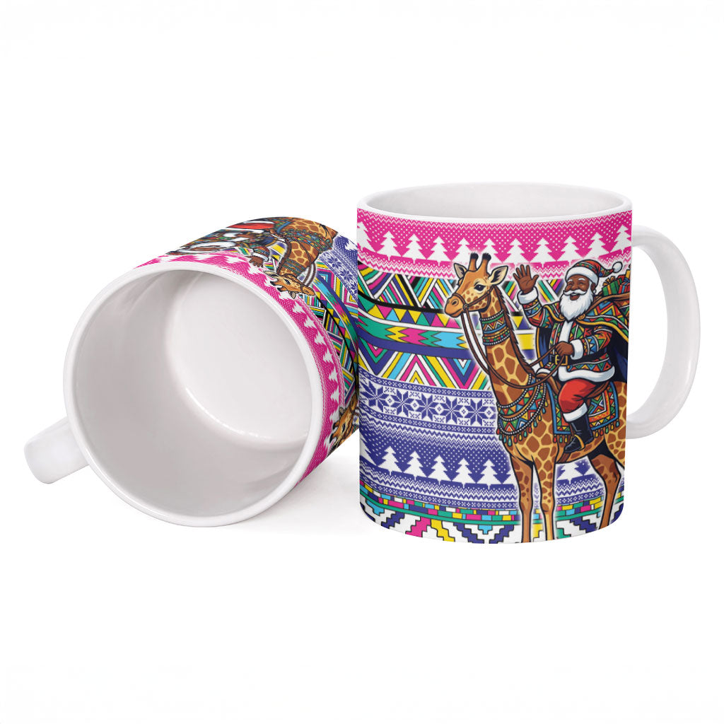 South Africa Christmas Santa Giraffe Ceramic Mug Ndebele Geometric Patterns