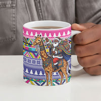 South Africa Christmas Santa Giraffe Ceramic Mug Ndebele Geometric Patterns
