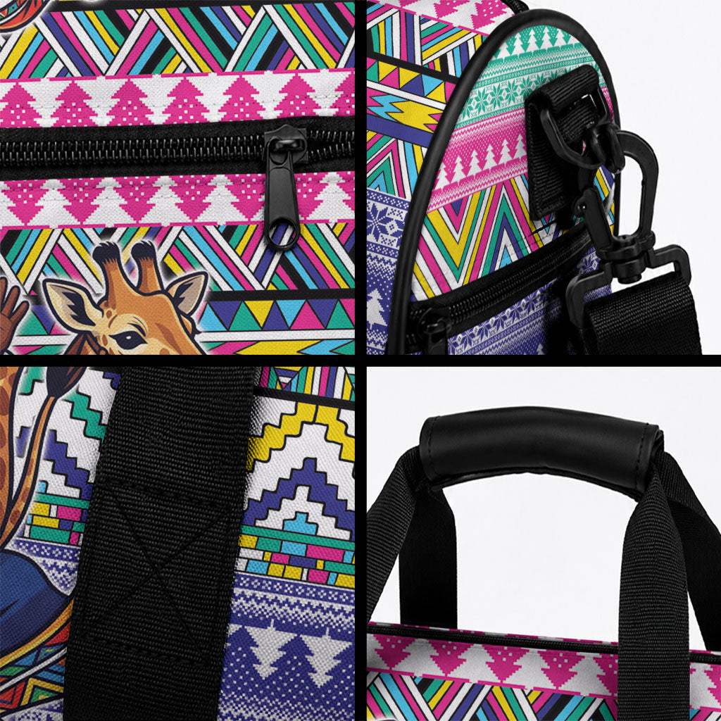 South Africa Christmas Santa Giraffe Duffle Bag Ndebele Geometric Patterns
