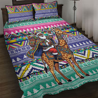 South Africa Christmas Santa Giraffe Quilt Bed Set Ndebele Geometric Patterns