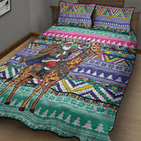 South Africa Christmas Santa Giraffe Quilt Bed Set Ndebele Geometric Patterns