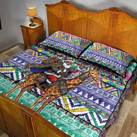 South Africa Christmas Santa Giraffe Quilt Bed Set Ndebele Geometric Patterns