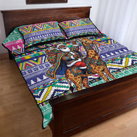 South Africa Christmas Santa Giraffe Quilt Bed Set Ndebele Geometric Patterns