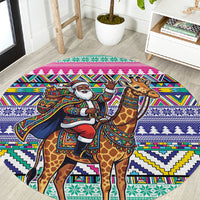 South Africa Christmas Santa Giraffe Round Carpet Ndebele Geometric Patterns
