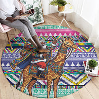 South Africa Christmas Santa Giraffe Round Carpet Ndebele Geometric Patterns